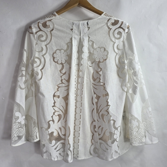 BCBGMAXAZRIA lace V neck Bell sleeves blouse - Picture 2 of 11